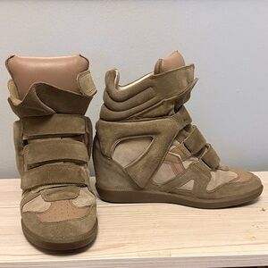 Isabel Marant Brown Suede Wedge Sneakers